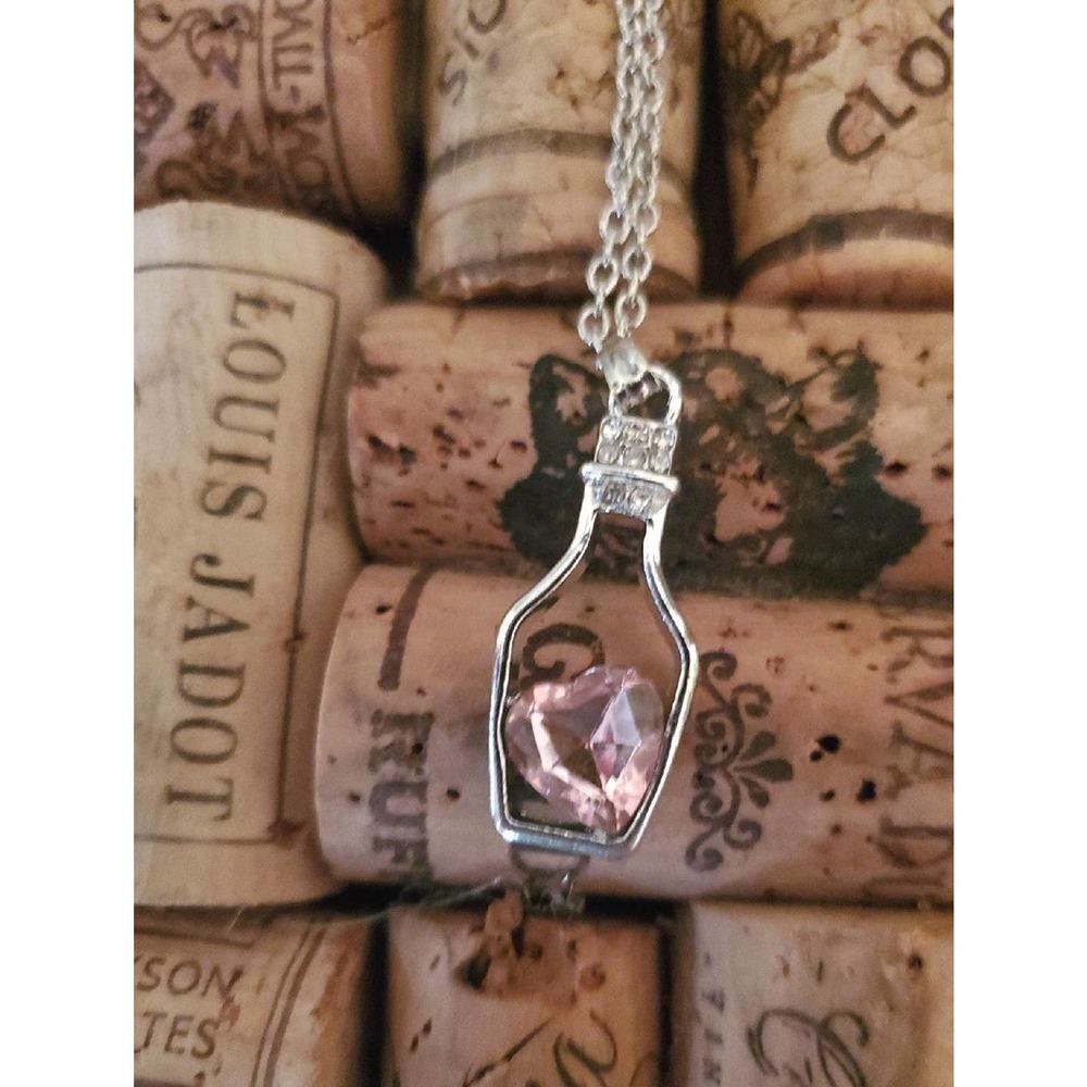 Pink & silver heart wine bottle necklace great gift bday christmas